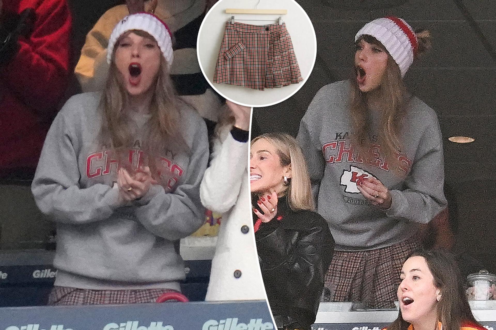 Taylor Swift rocked pleated skirt in Chiefs colors at Travis Kelce’s game