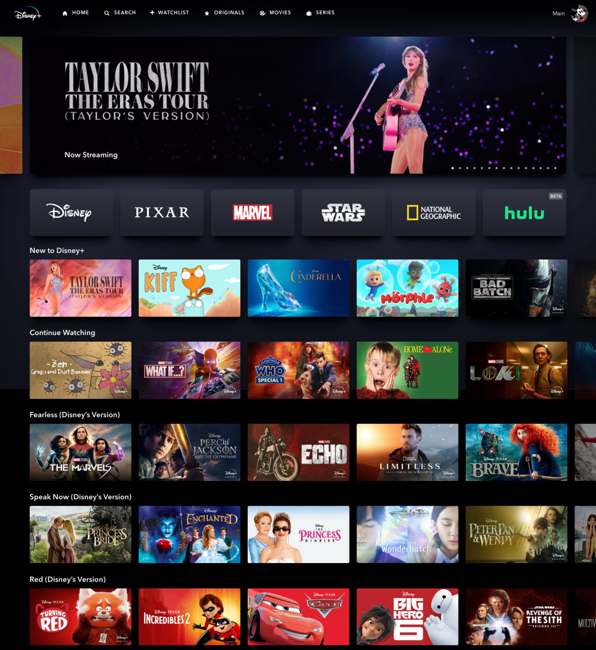 Taylor Swift Takes Over Disney+ Homepage for ‘Eras Tour’ Streaming Premiere